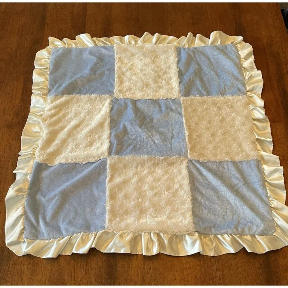 Miniville Layette Baby Blanket Blue Ivory White